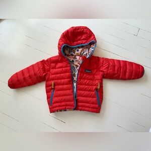 Reversible Patagonia Red Puffer Jacket with Floral Pattern - 3T
